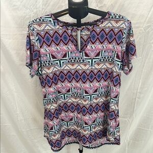 Bobbie Brooks Graphic Cut Out Blouse in Purple and Pink